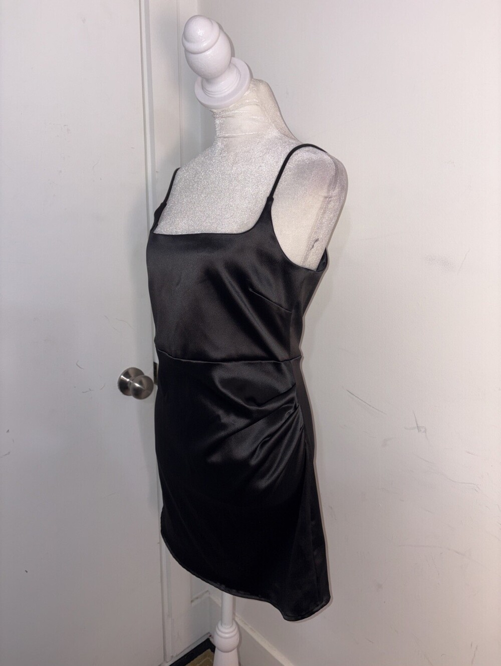 Zara Satin Effect Mini Dress Black Medium Rouched Side Sexy